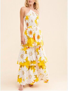 Anthropologie SWF Cotton Layered Maxi Colorful floral dress size S